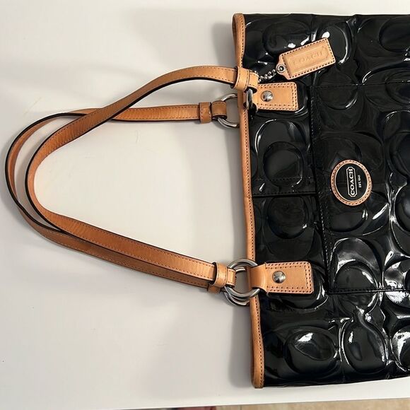 Coach Peyton Embossed Patent Black Purse Handbag With Tan K1261-F22322 - Picture 12 of 12